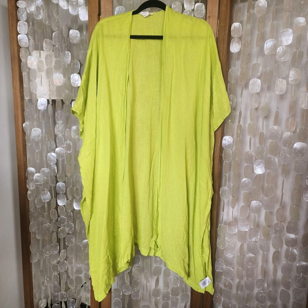 C&C California Linen Blend Kimono One Size Lagenlook Beachy Oversized Topper